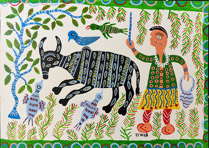 "Charvaha", Ramrati Bai, acrylique sur papier, format : 42 cm x 30 cm, code BGA_011, Prix : 250 €