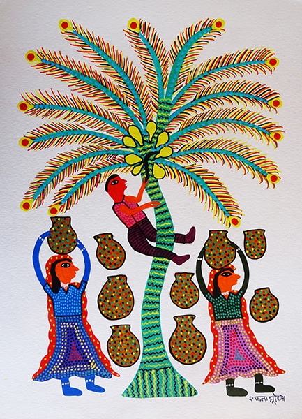 "Le todi", Shanta Bhuriya, acrylique sur papier, format : 28 cm x 38 cm, code : BHI_123, prix : 50 €