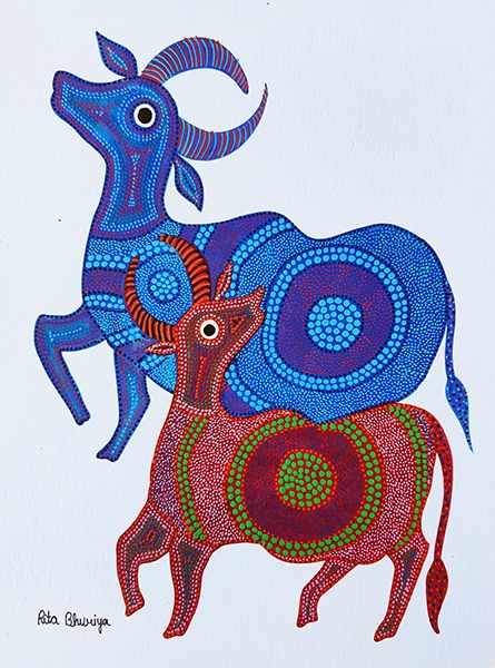 "Vaches", Rita Burya, acrylique sur papier, format : 28 cm x 38 cm, code : BHI_280, prix : 120 €