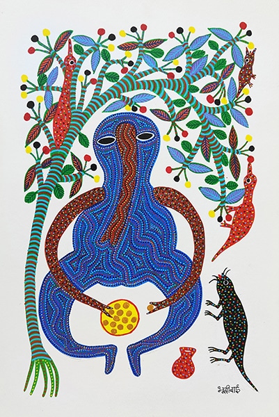 "Ganesh", Bhuri Bai, acrylique sur papier, format : 56 cm x 38 cm, code : BHI_282, prix : 350 €