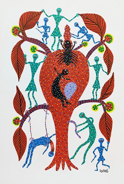 "Conte du trésor", Bhuri Bai, acrylique sur papier, format : 56 cm x 38 cm, code : BHI_285, prix : 350 €