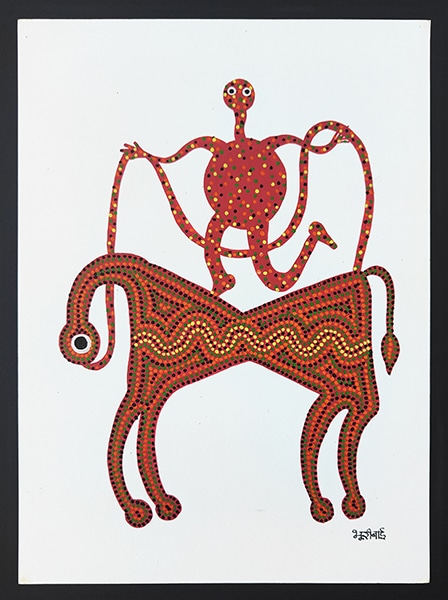 "Ecuyer", Bhuri Bai, acrylique sur papier, format : 28 cm x 38 cm, code : BHI_286, prix : 220 €