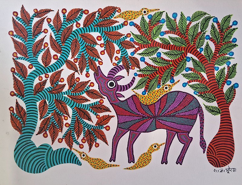 "L'harmonie du vivant", Shanta Bhuriya, acrylique sur papier, format : 38 cm x 28 cm, code : BHI_305, prix : 120 €