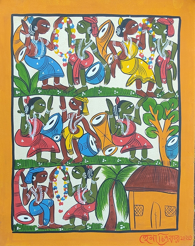 "Mariage : scènes de l'échange des colliers",
Hena,
pigments naturels sur papier,
format : 28 cm x 35 cm
code : MLA_34
prix :