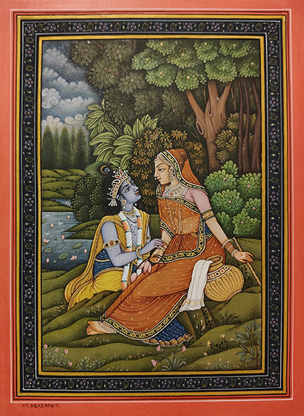 "Radha et Krishna", Mohan Prajapati, pigments naturels sur papier, format : 19 cm x 25 cm, code : TUR_001, prix : 300 €